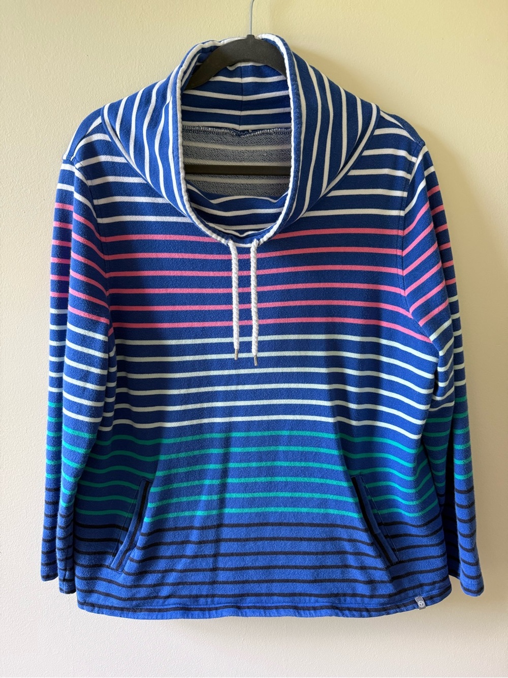 T by Talbots Striped Cowl Neck Pullover Sweatshirt Blue Multistripe Women's L